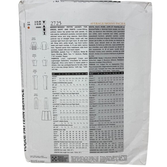 Lot 5 Vtg Vogue Patterns Sizes 12-14-16 Pants Dresses Jackets Wardrobe New Uncut - Picture 7 of 11